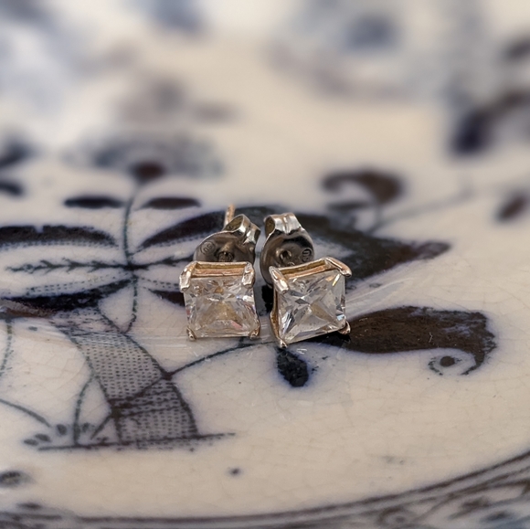 Sterling Silver & Cubic Zirconia Stud Earrings - Picture 3 of 5